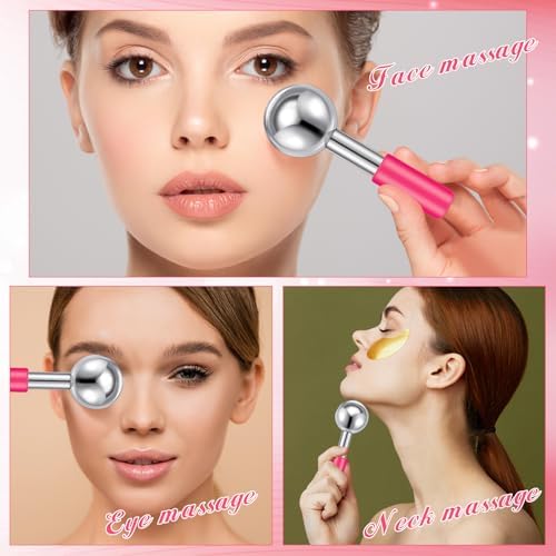 Baderke 2 Pcs Ice Globes for Face Stainless Steel Cooling Globes Unbreakable Cooling Roller Women Ice Balls Cryo Sticks Facials Skin Care for Dark Circles, Puffiness(Silver (Pink Handle)) - Image 4