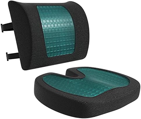 Amazon Basics Comfortable Seat Cushion & Lumbar Support for Office Chairs, Gel Enhanced Memory Foam, Non-Slip, Cooling, Portable, Pack of 2, Rectangular, Black by AmazonBasics