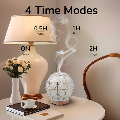 Essential Oil Diffuser, 100ML Handcrafted Glass Aromatherapy Diffuser with 7 Color LED Lights, Remote Control, Cool Mist Humidifier, Timed Mist, Auto Shut-Off (White) - Image 4
