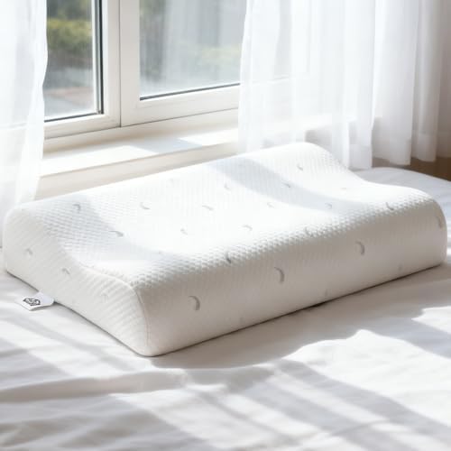 Cervical Memory Foam Pillow for Neck Pain Relief, White, 24 x 16 Inch by Sleepwello
