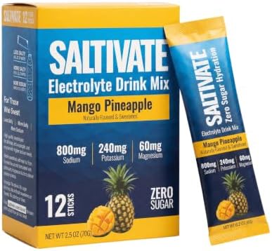 Electrolyte Packets, Mango Pineapple, 800mg Sodium, 12 Sticks by Saltivate