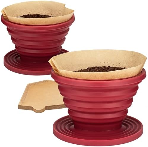 COLETTI Sierra Camping Pour Over Coffee Dripper — Collapsible Pour Over Coffee Dripper — Includes Pack of Paper Filters [Red, Pack of 2] by COLETTI