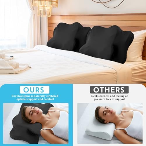 Hahafelt 2 Pcs Cooling Cervical Pillowcase with Zipper (Only Pillowcase) Ergonomic Cervical Neck Pillow Cover Breathable Cool Pillow Case for Side Back Stomach Sleepers(Black,Standard Size) - Image 5