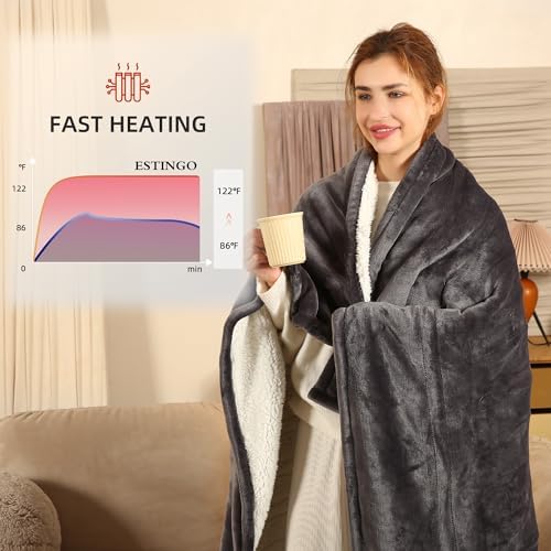 ESTINGO Heated Blanket Full Size, Electric Heated Blanket with 1-10 Hours Adjustable Timer & 6 Heating Levels, Fast Heating Blanket for Full Body, Home Bedding Use, 72"x84", Dark Gray - Image 6