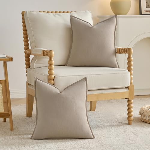 FUTEI Pack of 2 Chenille Throw Pillow Covers 26x26 Inch, Oatmeal - Image 4