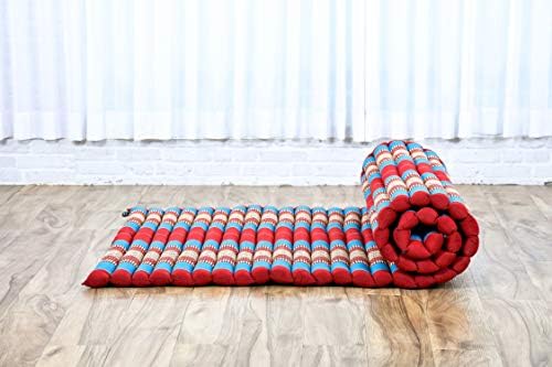 Leewadee - Kapok Roll Mat – Handcrafted Folding Sleep & Relaxation Mattress from Thailand, Ideal as Guest Bed, Camping Mat, Yoga Mat or Traditional Futon, 75 x 39 inches, Blue Red - Image 6