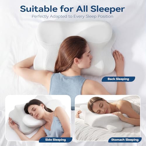 Cervical Neck Pillow - Memory Foam Pillow for Pain Relief Sleeping, Ergonomic Neck Support Contour Pillows for Side Back Stomach Sleepers,Orthopedic Breathable Pillowcase (Ivory) - Image 3
