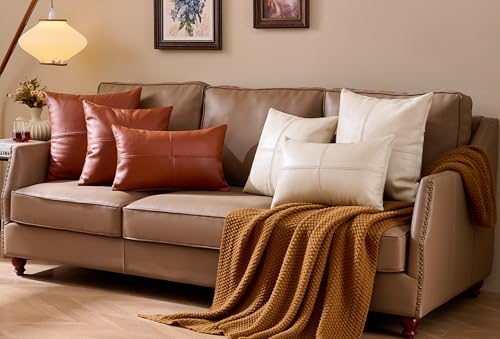 Full Grain Leather Throw Pillow Cover (18" x 18") (Cream) - Image 7