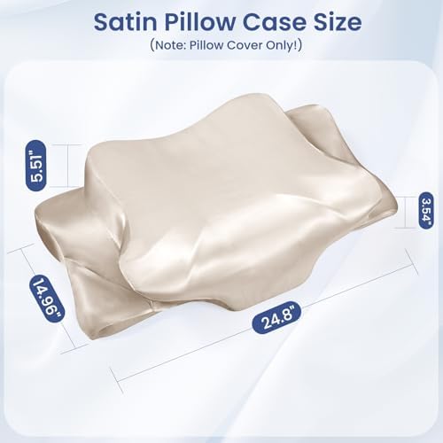 Satin Pillowcase for Cervical Pillows, (Cover Only) Fit for 24.8"x14.96"x5.51"/3.54" Orthopedic Neck Support Pillow, Silky Smooth Pillowcase Cover with Zipper Closure (Champagne) - Image 2