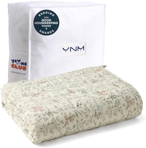 YnM 17lbs Weighted Blanket for Adults, Linen Heavy Bed Throw Blanket with Cooling Glass Beads for All Season Use, Ideal for ~160lbs (60x80 Inches, Queen, Botanical) by YNM