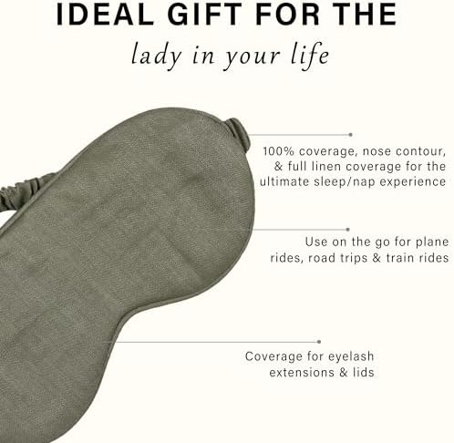Eye mask Pure Linen Sleep Mask with Elastic Band, No Pressure On Eyes,Side Sleeper Eye Cover Organic Cotton Core Blindfold,Napping & Yoga Travel Essentials (Sage Green) - Image 3
