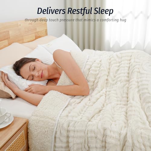 Wemore Soft Weighted Blanket for Adults 80" x 87" 20 lbs King Size Cream - Image 2