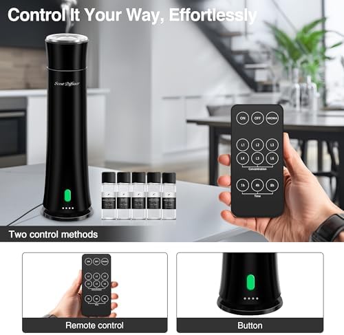 Hotel Scent Diffuser Starter Kit - 1500 Sq Ft Coverage, Premium Plastic Essential Oil Diffuser, Waterless Diffuser for Home, Hotel, Office, 5 Scent Essential Oils Included, Large Room, Black, 11In - Image 4