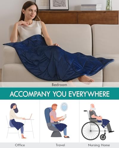 Weighted Lap Blanket for Adults, 7 lbs 41" x 53", Leaf Pattern, Navy Blue - Image 4
