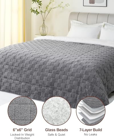 Kivik 15lbs Weighted Blanket for Adults, Checkered Fleece & Sherpa, 48"x72" - Image 6