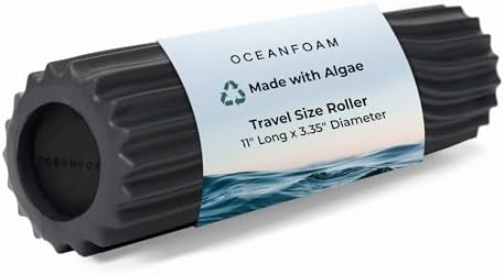 Oceanfoam Ripple Travel Foam Roller (11" x 3.35") Firm Mini Foam Roller for Physical Therapy, Deep Tissue Massage, Back Pain - High Density, Ergonomic Wave Textured, Yoga, Pilates, Exercise (Charcoal) by Oceanfoam