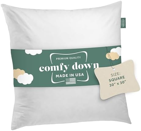 ComfyDown 30x30 Throw Pillow Insert, Down & Feather Fill, 100% Cotton Cover, Made in USA – Premium Soft Decorative Pillow Form Sham Stuffer for Bed, Sofa & Couch by ComfyDown