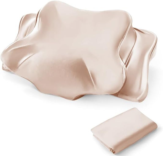 Thickened Satin Pillowcase, Elastic 16 * 24In Pillow Cover for Cervical Pillow or Memory Foam Pillows, Smooth & Soft Hair and Skin Friendly, Queen Size with Zipper Champagne by Joyytuu