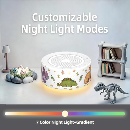 Kipcush White Noise Machine for Baby & Adults, 30 Soothing Sounds, Soft Non-Glare Nursery Lamp, 8 Color Night Lights, Memory Function (New Orange/Dinosaur, Standard) - Image 6