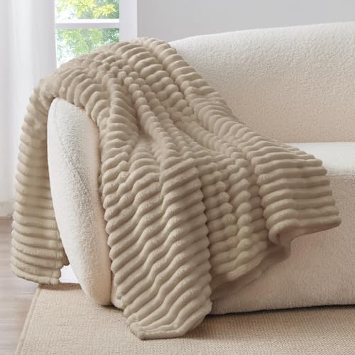 BEDELITE Ribbed Twin Blanket for Couch & Bed, Linen, 66"x90" by BEDELITE