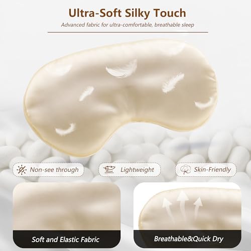 Sleep Mask Silk Eye Mask for Men Sleeping Mask, Adjustable Elastic Strap for Night Shading Sleep Mask, Soft and Comfortable for Both Men and Women (Champagne, 3 Packs) - Image 4