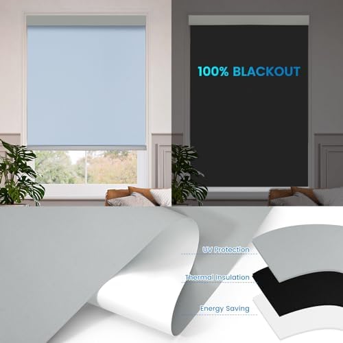 Motorized 100% Blackout Roller Shades – Custom Smart Blinds with Remote Control, Rechargeable Battery or Plug-in Motor, Tuya WiFi Optional, Home & Office Automatic Window Shades (Greige Green/CH9444) - Image 4