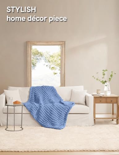 YnM Chunky Throw Blanket, Medium-Weight, Hand Knitted with Chenille Yarn, Skin Friendly, Ventilated and Breathable, Machine Washable, Home Décor Piece for Couch Sofa and Bed (Chambray Blue 40x50 Inch) - Image 2