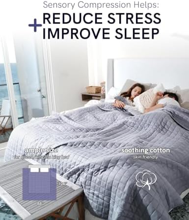 YnM Cotton King Size Weighted Blanket for Adults (88x104 Inches, 25 Pounds, Light Grey), Smallest Compartments with Cooling Glass Beads,Heavy Blanket for Two Persons of 110~190lbs on Queen or King Bed - Image 2