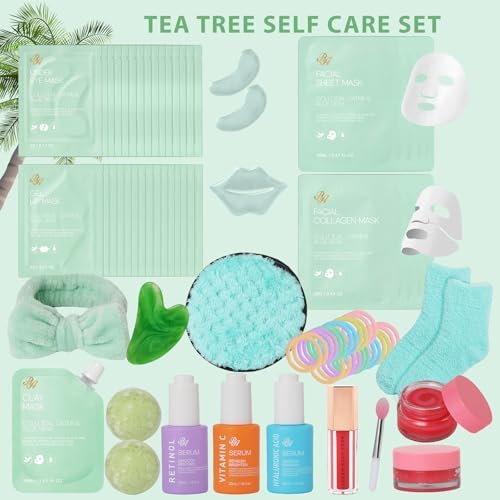 Gifts for Women, 55 Pcs Tea Tree Hydrating Skin Care Set, Spa Basket Set - Image 2