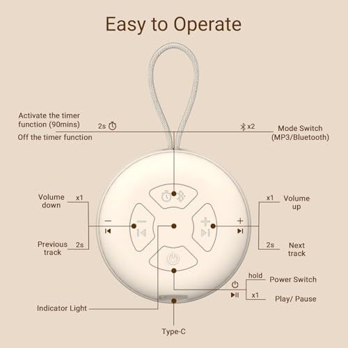 Portable Baby Sound Machine [White Noise for Babies Kids Adults][Supports Bluetooth Audio Playback][Timer Function][12 Soothing Sounds] 15 Hours Battery Life, Travel,Shower,Clips on Baby Stroller - Image 6