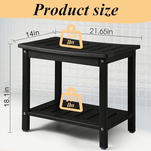 Apolimi HDPE Shower Bench, Shower Stool with Storage Shelf 2-Tier Spa Stool for Inside Shower,Water Resistant & Non-Slip Design Shower Seat (Black L Size) - Image 3