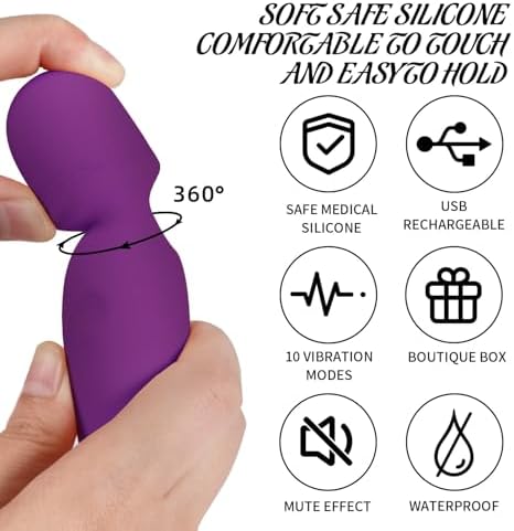 Fuwyiy Mini Massager Tools,Small Waterproof Cordless Handheld Massager with 10 Vibration Modes, Personal Handheld Massager for Back（Purple） - Image 4