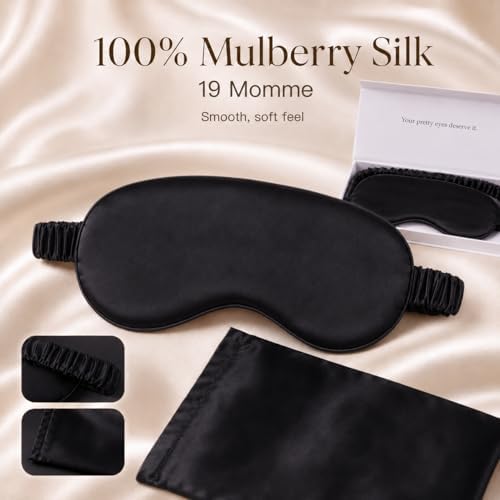 Silk Sleep Mask Light Blocking Luxury 100% Mulberry 19mm Silk Eye Mask Eye Cover Blindfold Ultra Soft Light & Comfy Anti Aging Skin Care with Travel Bag Gift Package - Image 2