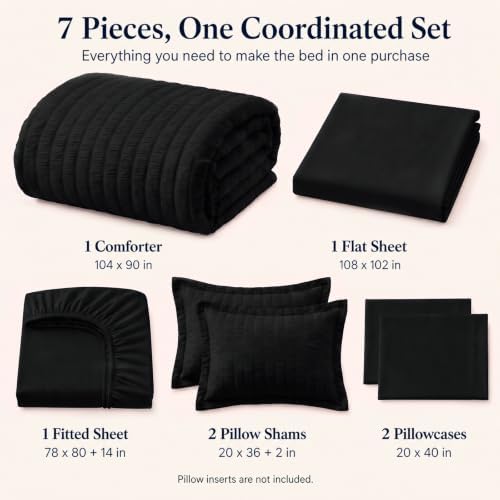 CozyLux King Size Comforter Set, 7 Pieces Black Seersucker Bed in a Bag - Image 2