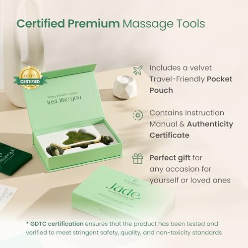 PLANTIFIQUE Jade Gua Sha Facial Tool & Face Roller Set - Giftable Box - Image 6