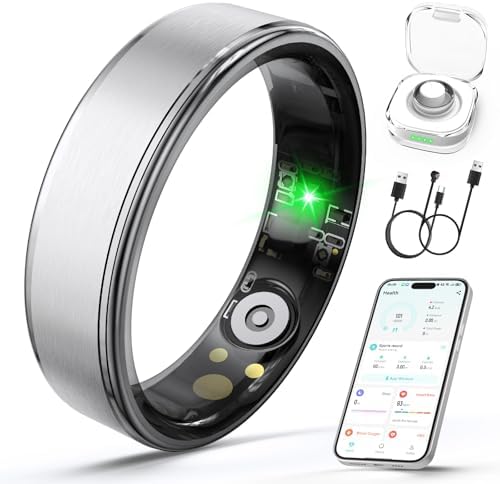 Smart Ring for Women Men, Health Fitness Tracker Ring with Heart Rate/Sleep Tracker/Blood Oxygen/HRV/Stress/Calorie/Steps, IP68 Waterproof for iOS & Android, No APP Fees(Silver,8#) by CraftedforRealLife