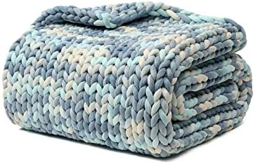 YnM Weighted Blanket, Handmade Chunky Knitted Design, Soft and Cozy, Temperature Regulating and Breathable, Machine Washable Throw for Sleep or Home Decor (Light Blue Tie-Dyed, 60x80 Inch, 15lbs) by YNM