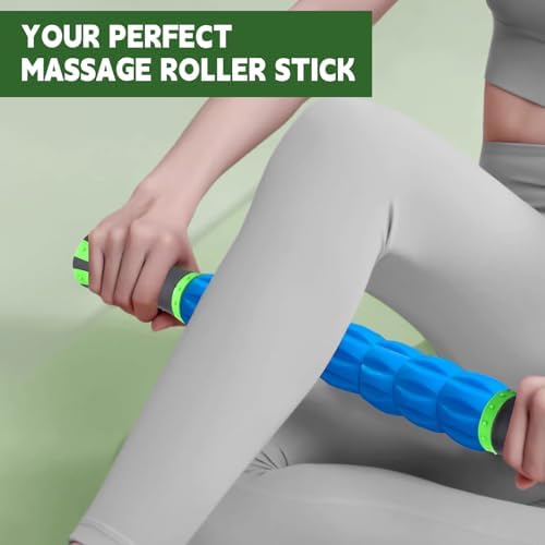 Massage Roller Stick,Muscle Roller Stick for Athletes,Liposuction Massage Roller for Lymphatic Drainage, for Relief Muscle Soreness,Trigger Points,Help Runner Legs,Back Recovery(Green & Blue) - Image 7