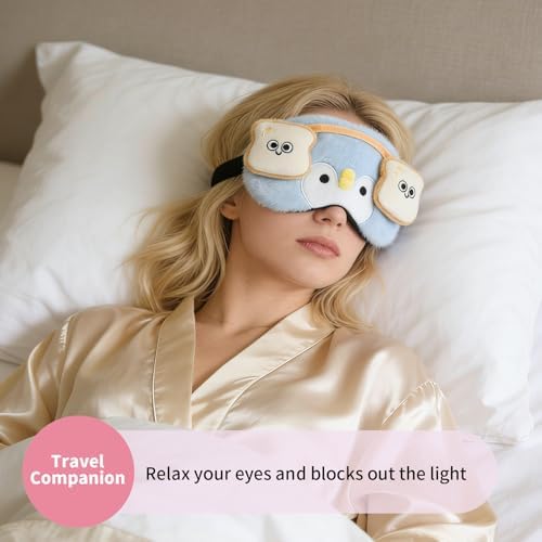 PERFECTSIGHT Sleep Eye Masks, Cute Penguin Sleep Eye Cover Lightweight Adjustable Eyeshade Mask Cover for Women Kids Girls Sleep Travel Nap, Toast Headphone - Image 3