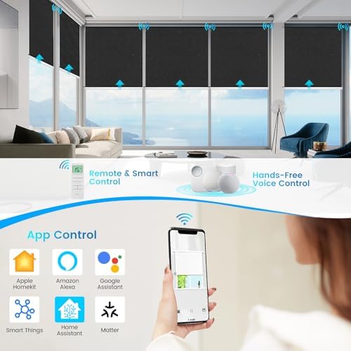 Motorized 100% Blackout Roller Shades – Custom Smart Blinds with Remote Control, Rechargeable Battery or Plug-in Motor, Tuya WiFi Optional, Home & Office Automatic Window Shades (Black/CH9296) - Image 2