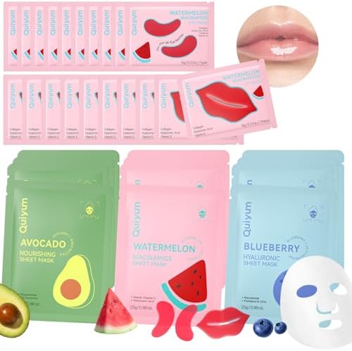 QUIYUM 32pc Fruit Mask Set, 3-in-1 Face Eye Lip Care Kits for Women & Teens by Quiyum