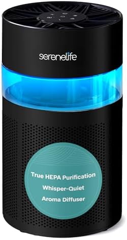 SereneLife Portable Air Purifier | Small Air Purifier For Home, Allergies, Pet Hair & Bedrooms | Filter Change Reminder & Aroma Box | Filtration Removes Dust, & Smoke Odor | Timer & Sleep Mode | Black by SereneLife
