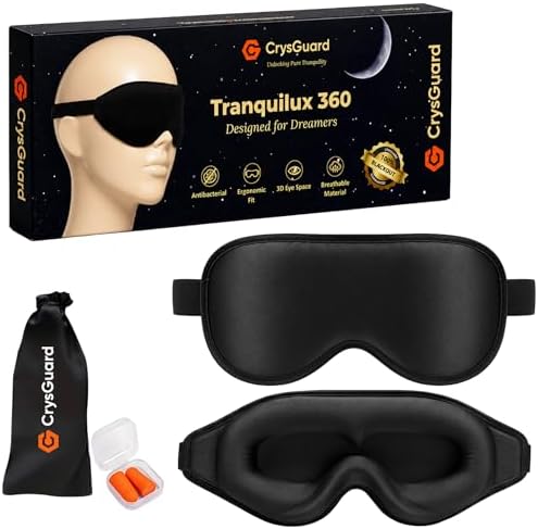 Sleep Mask for Side Sleepers, Total Blackout 3D Contoured Eye Mask for Men & Women, Zero Pressure Eye Cups, Adjustable Strap, Soft Breathable Blindfold for Travel, Nap, Sleep, Lightweight Eye Cover by CrysGuard