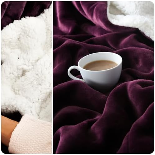 NANPIPER Sherpa Blanket for Couch, Warm and Lightweight Throw, Soft Fuzzy Plush Fleece for Winter, Plum Purple 50x60 Inches - Image 5