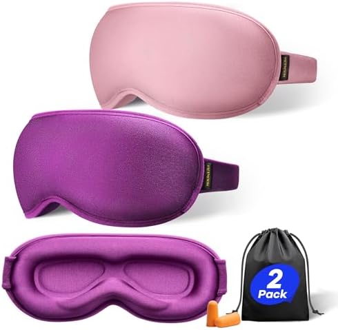 Weighted Eye Mask for Sleeping 2 Pack: Gentle Pressure Blackout Sleep Mask with 3D Contoured Cups, Zero Eye Pressure Sleep Mask for Lash Extensions, Memory Foam Travel Mask, Pink Purple by FACEMOON