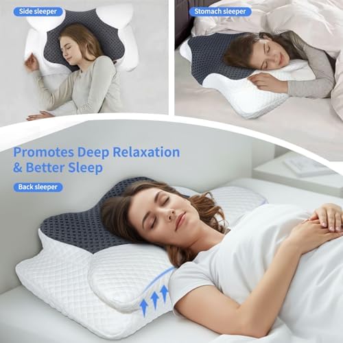 Cervical Pillow for Neck Pain Relief, Hollow Design Memory Foam Bed Pillow for Side & Back Sleepers, Ergonomic Contour Orthopedic Bed Pillow with Adjustable Support - Image 3