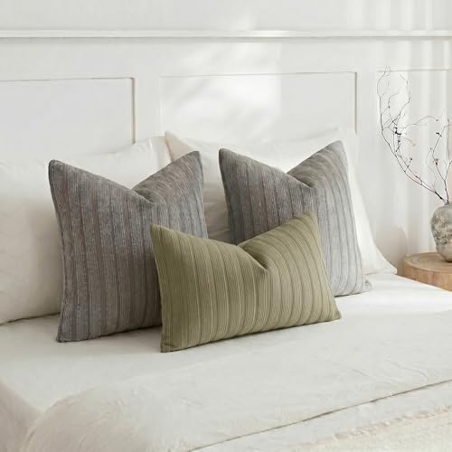 DEZENE 22x22 Grey Throw Pillow Covers Pack of 2 Soft Striped Corduroy Square Modern Neutral Pillow Cases for Couch Sofa Bedroom Living Room Home Decor - Image 5