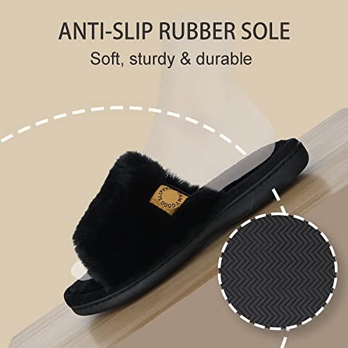 Onmygogo Indoor Slippers for Women Open Toe with Memory Foam, Soft Faux Fur Nonslip House Slippers - Image 6