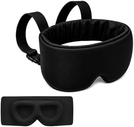 ALASKA BEAR 3D Contoured Silk Wide Band Eye Mask, Ultra Soft Travel Pillow with Neck Support, Zero Pressure Blackout Eye Cover for Men & Women, Adjustable Strap Sleeping Blindfold, Black by ALASKABEAR