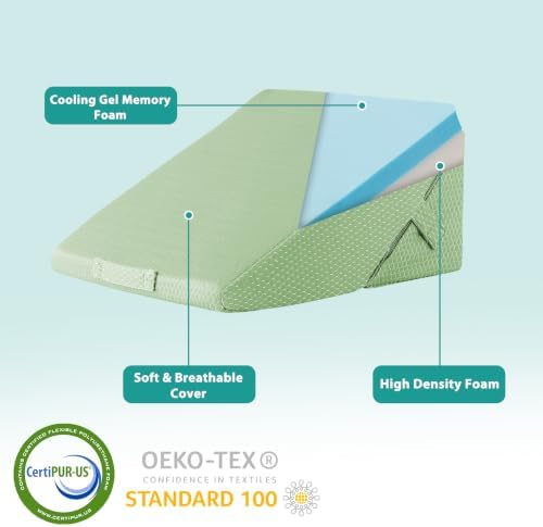 Bedluxe Wedge Pillow for Sleeping, Adjustable 9&12 Inch Foldable Bed Wedge Pillow Set, Orthopedic Memory Foam Triangle Pillows Wedge, 7-in-1 Elevated Pillows for Leg and Back Support, Green - Image 7